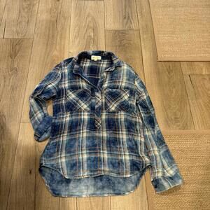 cloth & stone Women's XS Blue Plaid Button-Up Shirt